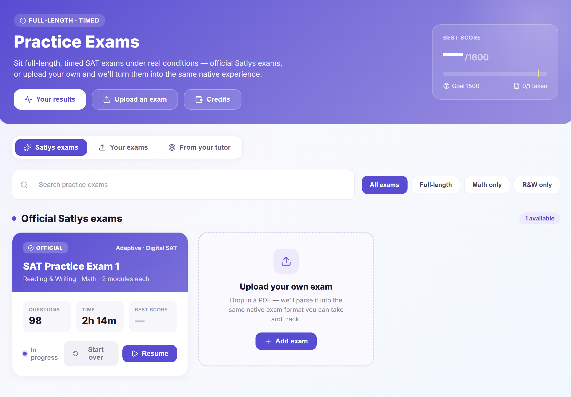 A Satlys practice exam module